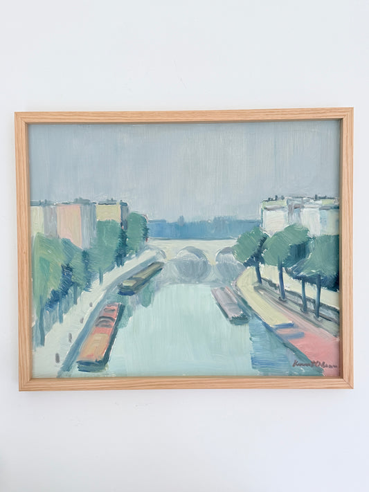 Seine in Summer - Knut Olson - 1950s - oil on panel - 48 x40 cm